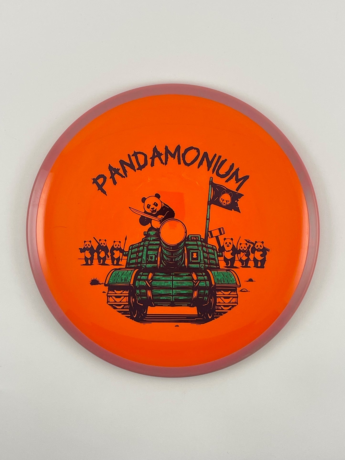 Axiom Bokeh disc golf fairway driver in Neutron plastic with Pandamonium Panda Tank stamp, view 5