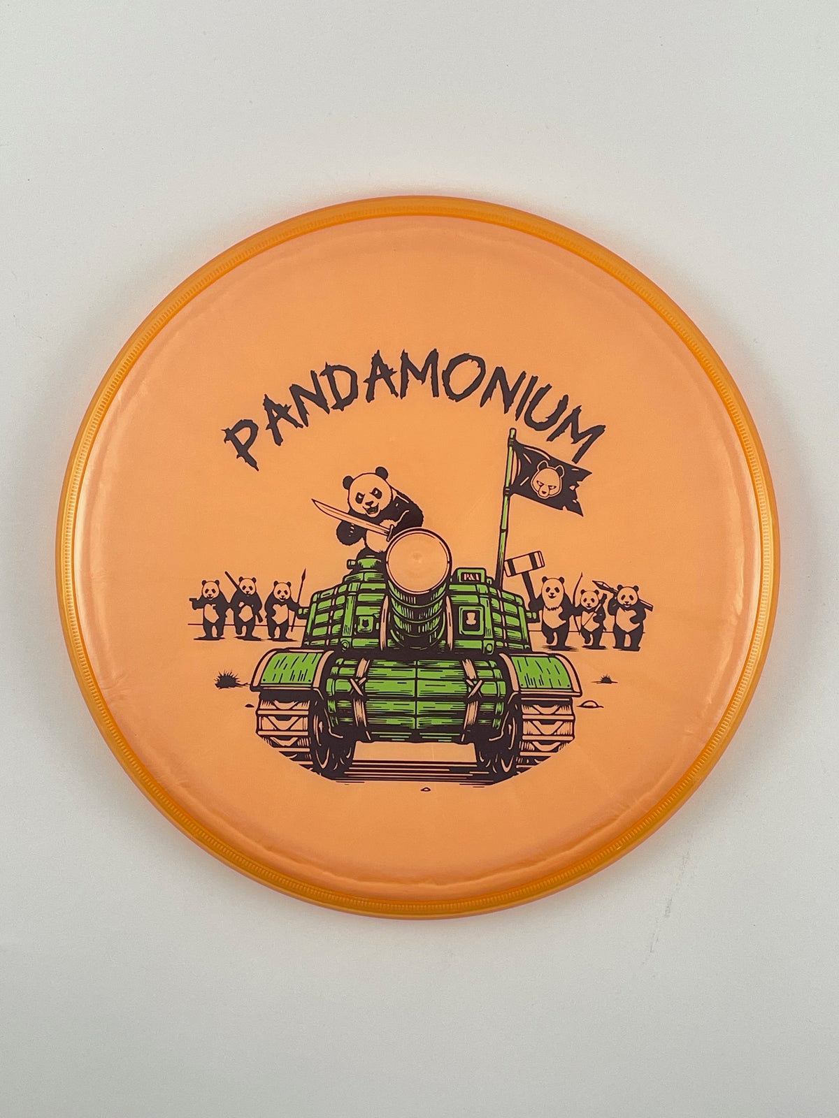 Axiom Pyro disc golf midrange in Prism Plasma plastic with Pandamonium Panda Tank stamp, view 5