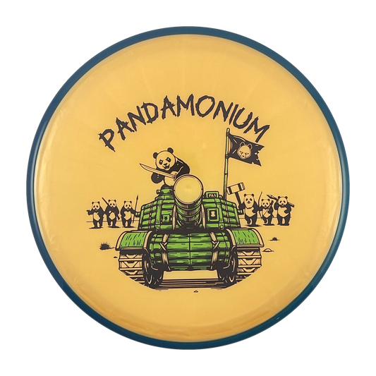 Axiom Pyro disc golf midrange in Prism Plasma plastic with Pandamonium Panda Tank stamp, view 1, view 2