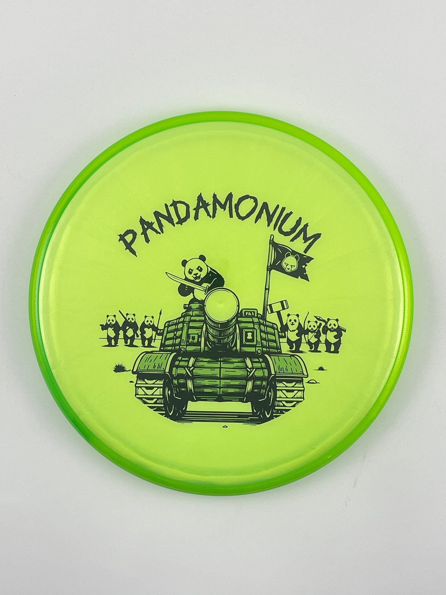 Axiom Pyro disc golf midrange in Prism Plasma plastic with Pandamonium Panda Tank stamp, view 8