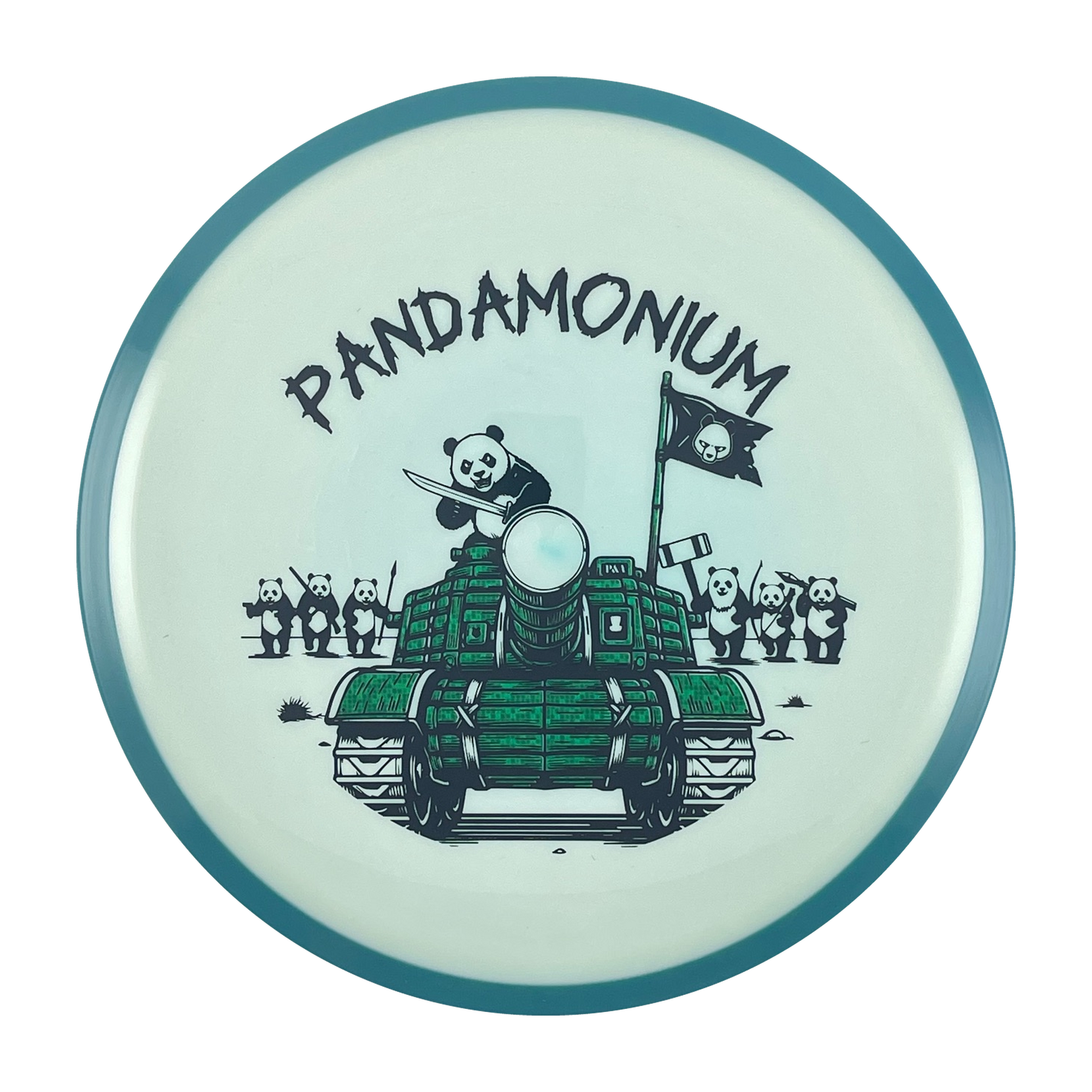 Axiom Bokeh disc golf fairway driver in Neutron plastic with Pandamonium Panda Tank stamp, view 1, view 2