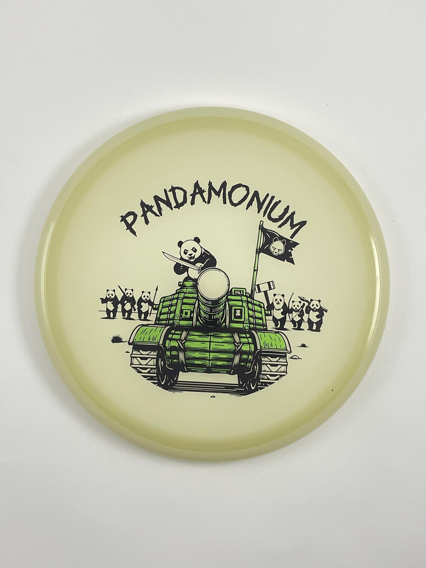 Axiom Hex disc golf midrange with Pandamonium Panda Tank stamp