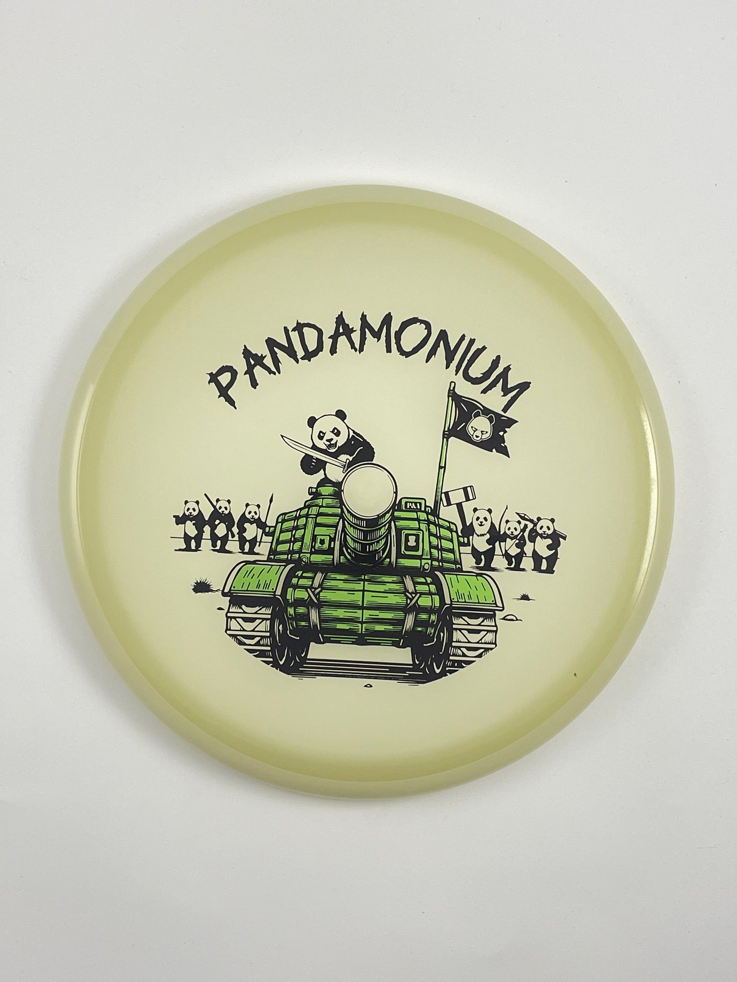 Axiom Hex disc golf midrange with Pandamonium Panda Tank stamp