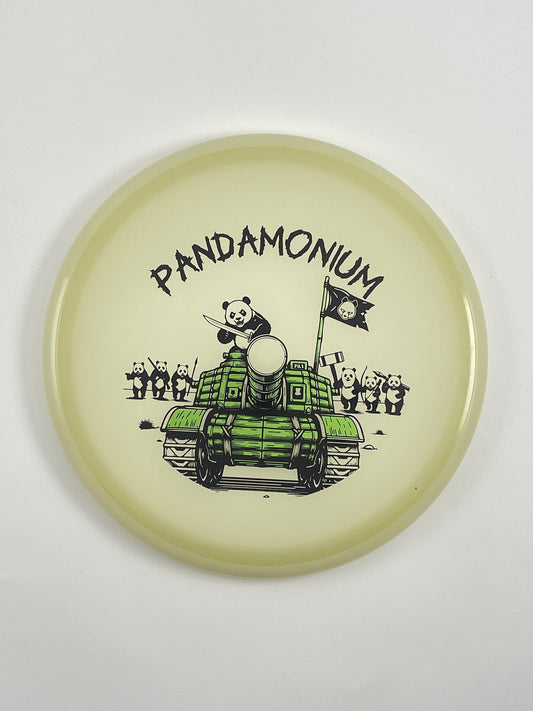 Axiom Hex disc golf midrange with Pandamonium Panda Tank stamp
