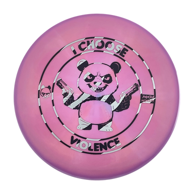 Discraft Buzzz disc golf midrange in dark pink ESP plastic with Pandamonium I Choose Violence stamp, view 1