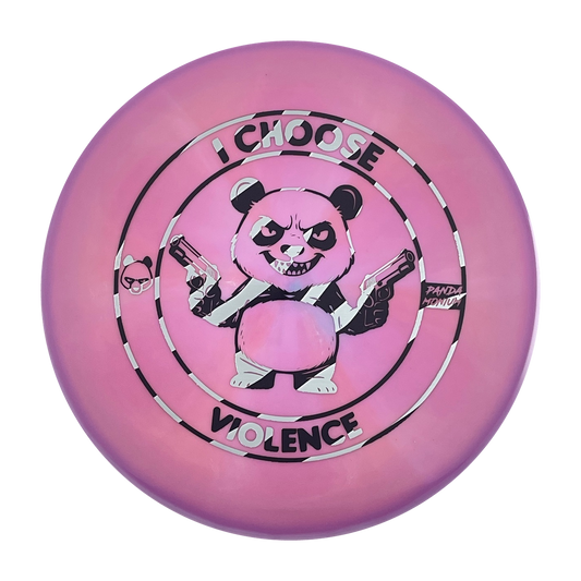 Discraft Buzzz disc golf midrange in dark pink ESP plastic with Pandamonium I Choose Violence stamp, view 1