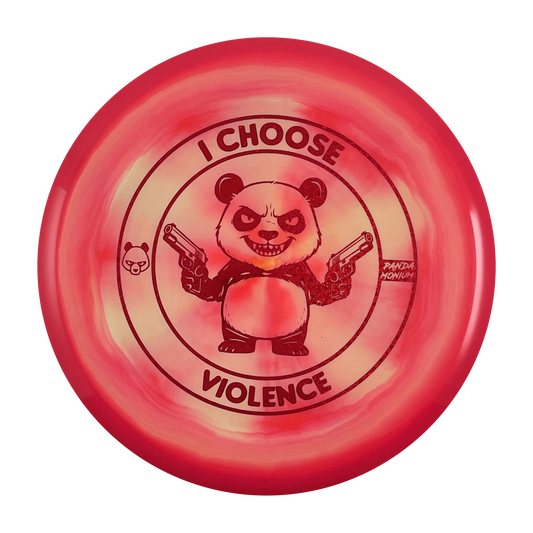 Discraft Buzzz SS disc golf midrange in pink swirl ESP plastic with Pandamonium I Choose Violence stamp, view 1