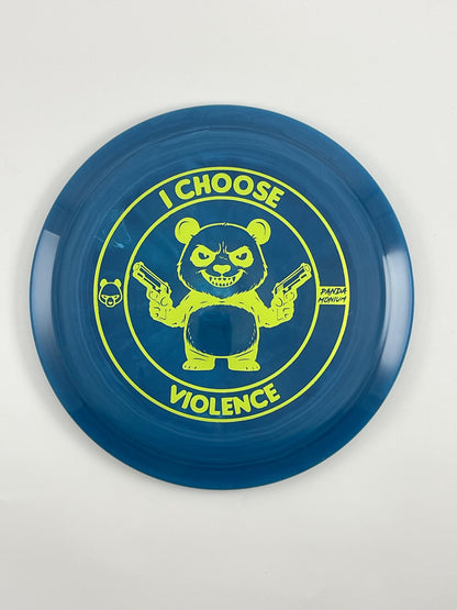 Discraft Cicada disc golf fairway driver in dark blue ESP plastic with Pandamonium I Choose Violence stamp