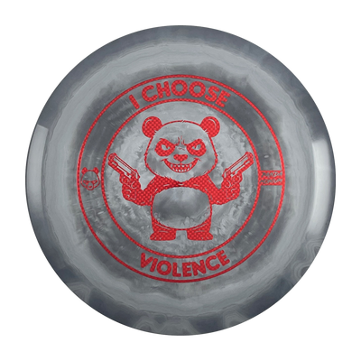 Discraft Cigarra disc golf fairway driver in gray ESP plastic with Pandamonium I Choose Violence stamp, view 1