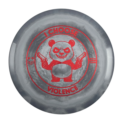 Discraft Cigarra disc golf fairway driver in gray ESP plastic with Pandamonium I Choose Violence stamp, view 1