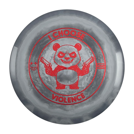 Discraft Cigarra disc golf fairway driver in gray ESP plastic with Pandamonium I Choose Violence stamp, view 1