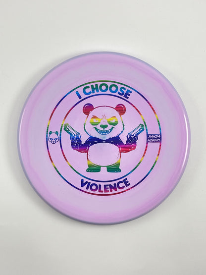 Discraft Zone disc golf putt and approach in light pink ESP plastic with Pandamonium I Choose Violence stamp