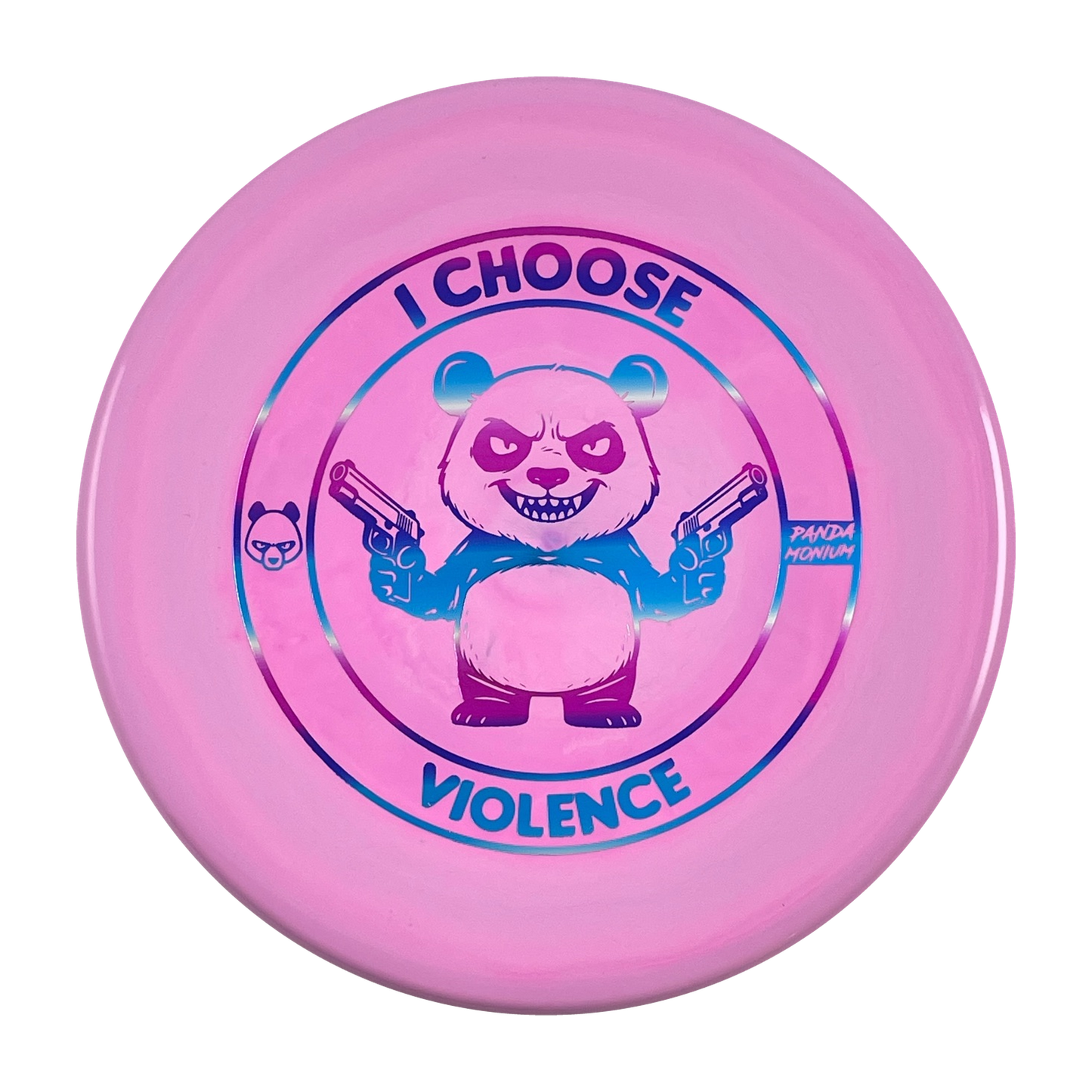 Discraft Zone disc golf putt and approach in pink ESP plastic with Pandamonium I Choose Violence stamp, view 1