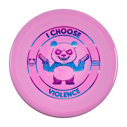Discraft Zone disc golf putt and approach in pink ESP plastic with Pandamonium I Choose Violence stamp, view 1