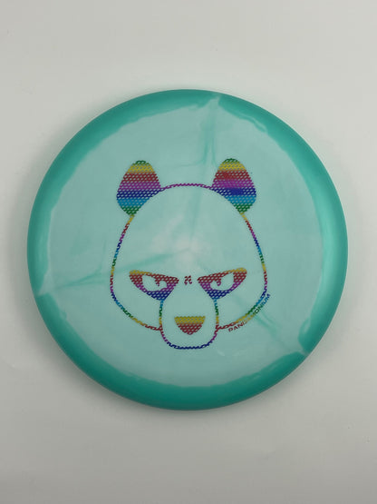 Innova Aviar disc golf putt and approach in aqua and white Halo Star plastic with Pandamonium Big Panda stamp