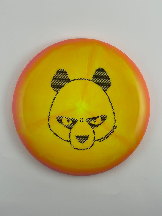 Innova Aviar disc golf putt and approach in pink and orange Halo Star plastic with Pandamonium Big Panda stamp