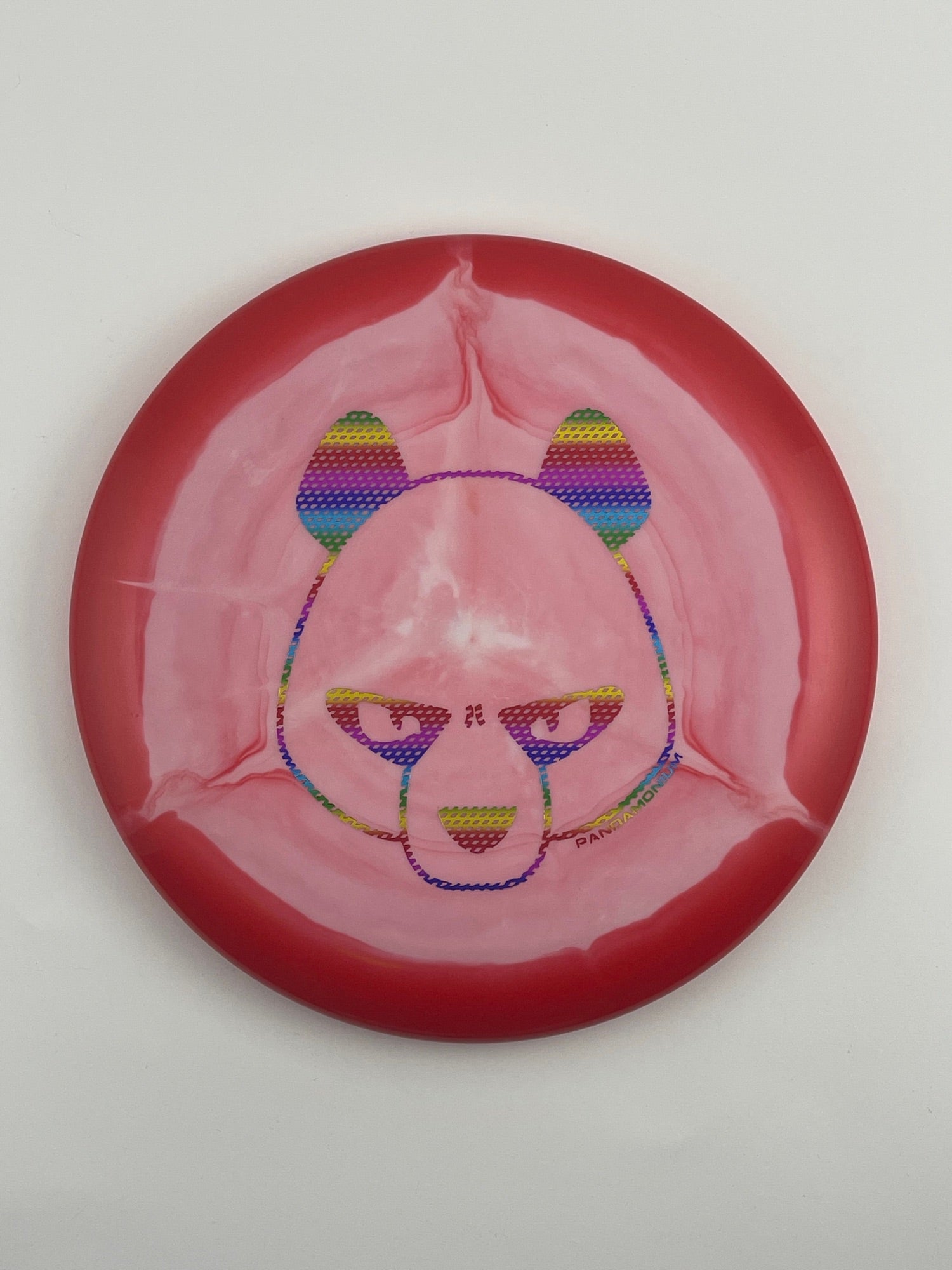Innova Aviar disc golf putt and approach in red and white Halo Star plastic with Pandamonium Big Panda stamp