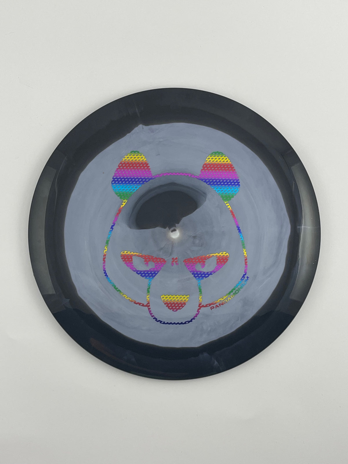Innova Destroyer disc golf distance driver in black and gray Halo Star plastic with Pandamonium Big Panda stamp