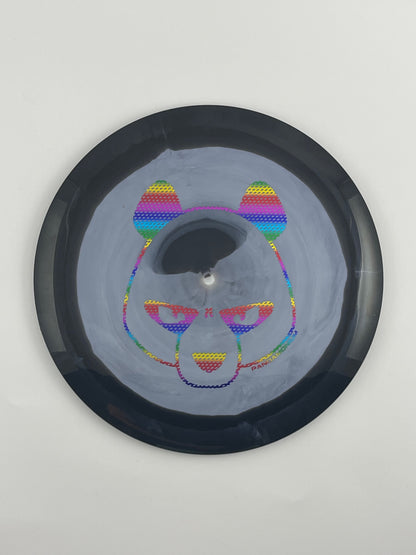 Innova Destroyer disc golf distance driver in black and gray Halo Star plastic with Pandamonium Big Panda stamp