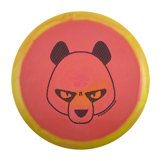 Innova Destroyer disc golf distance driver in strawberry banana Halo Star plastic with Pandamonium Big Panda stamp, view 1