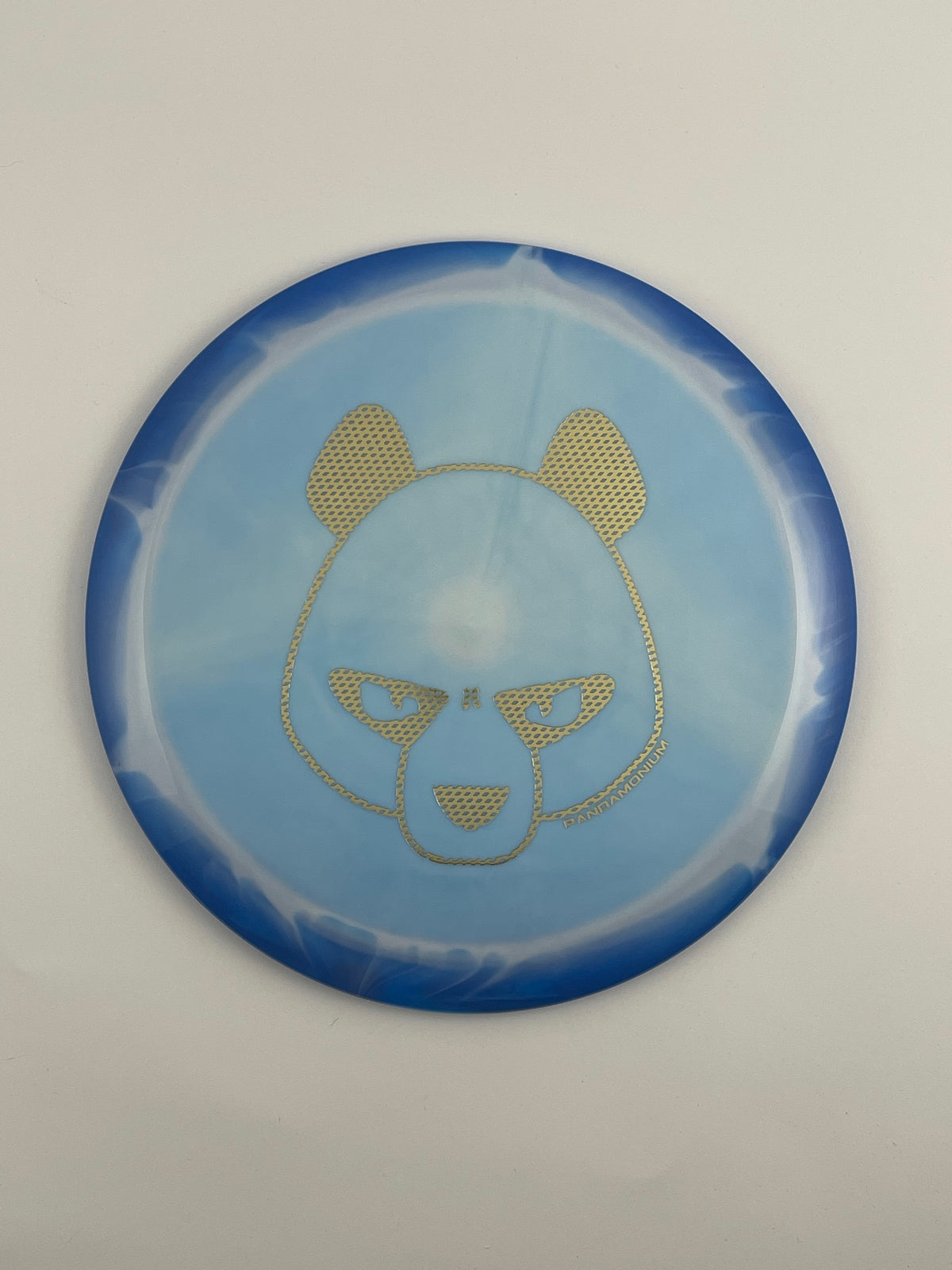 Innova Mamba disc golf distance driver in blue and light blue Halo Star plastic with Pandamonium Big Panda stamp, view 1