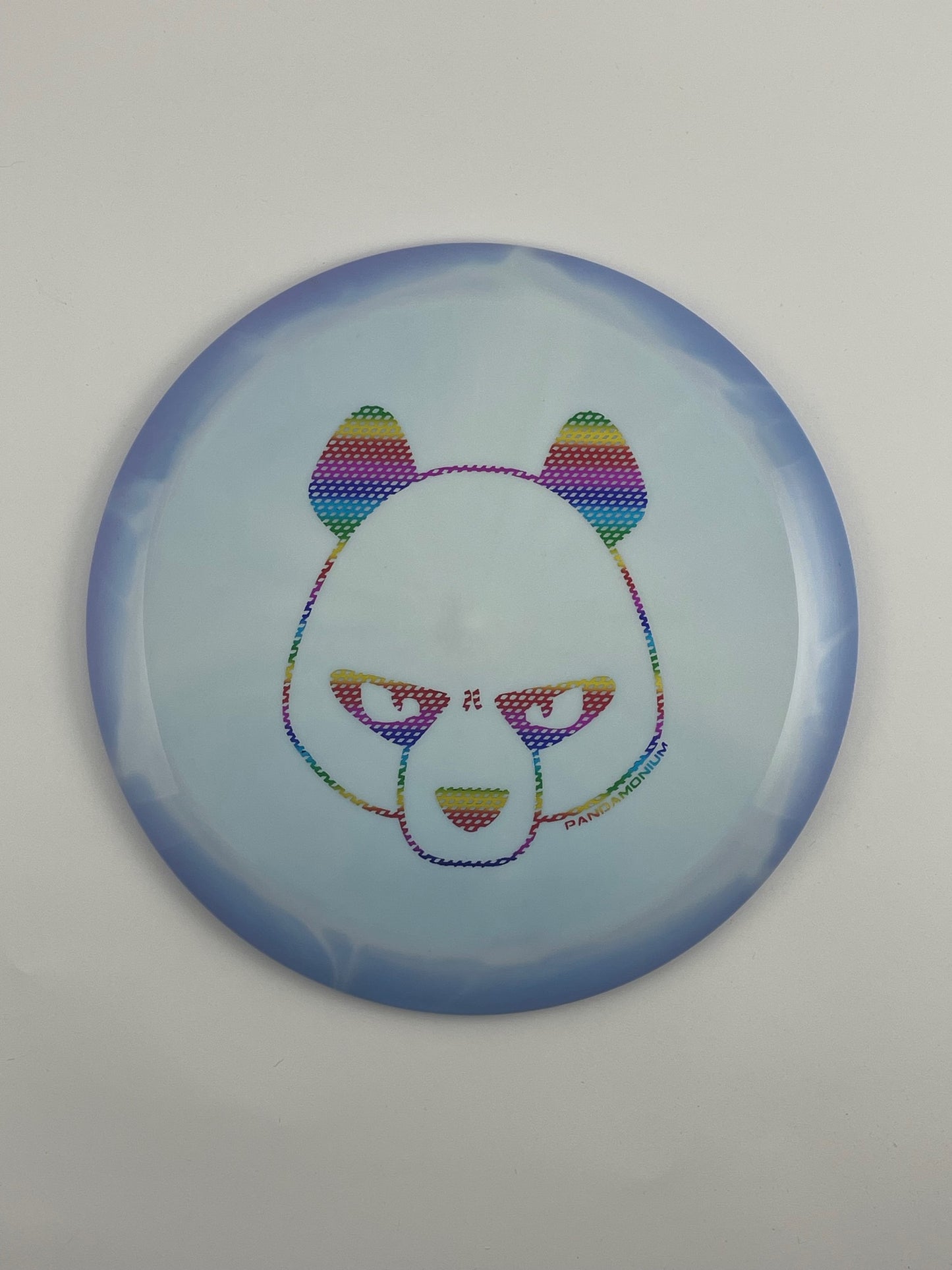 Innova Mamba disc golf distance driver in periwinkle and white Halo Star plastic with Pandamonium Big Panda stamp