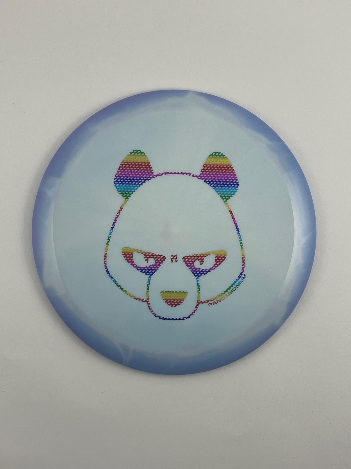 Innova Mamba disc golf distance driver in periwinkle and white Halo Star plastic with Pandamonium Big Panda stamp