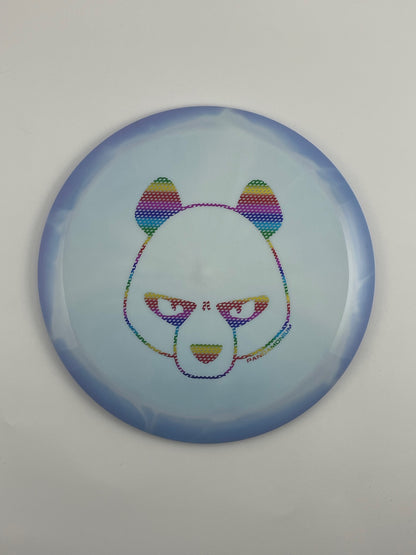 Innova Mamba disc golf distance driver in periwinkle and white Halo Star plastic with Pandamonium Big Panda stamp