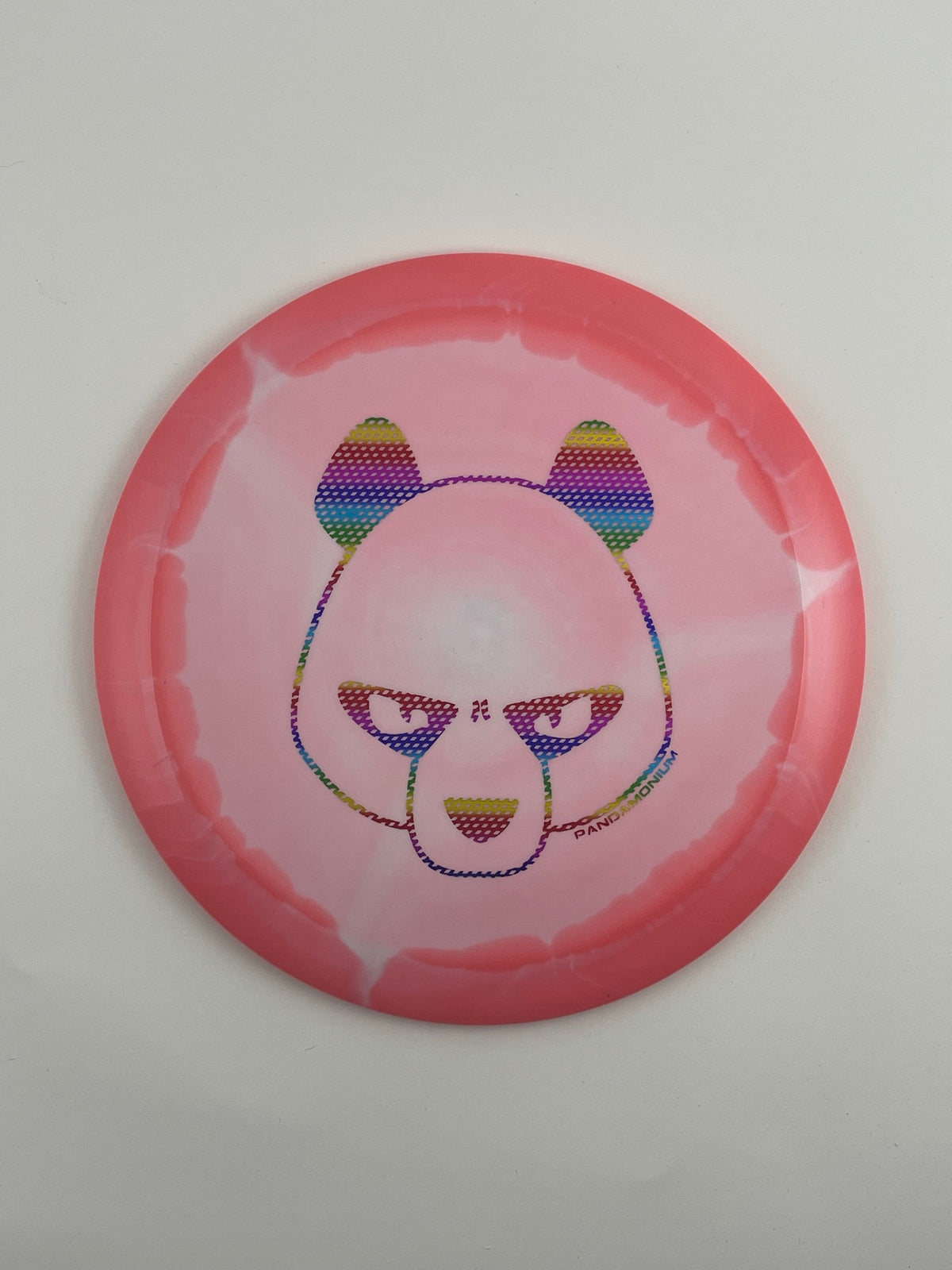Innova Mamba disc golf distance driver in pink and light pink Halo Star plastic with Pandamonium Big Panda stamp