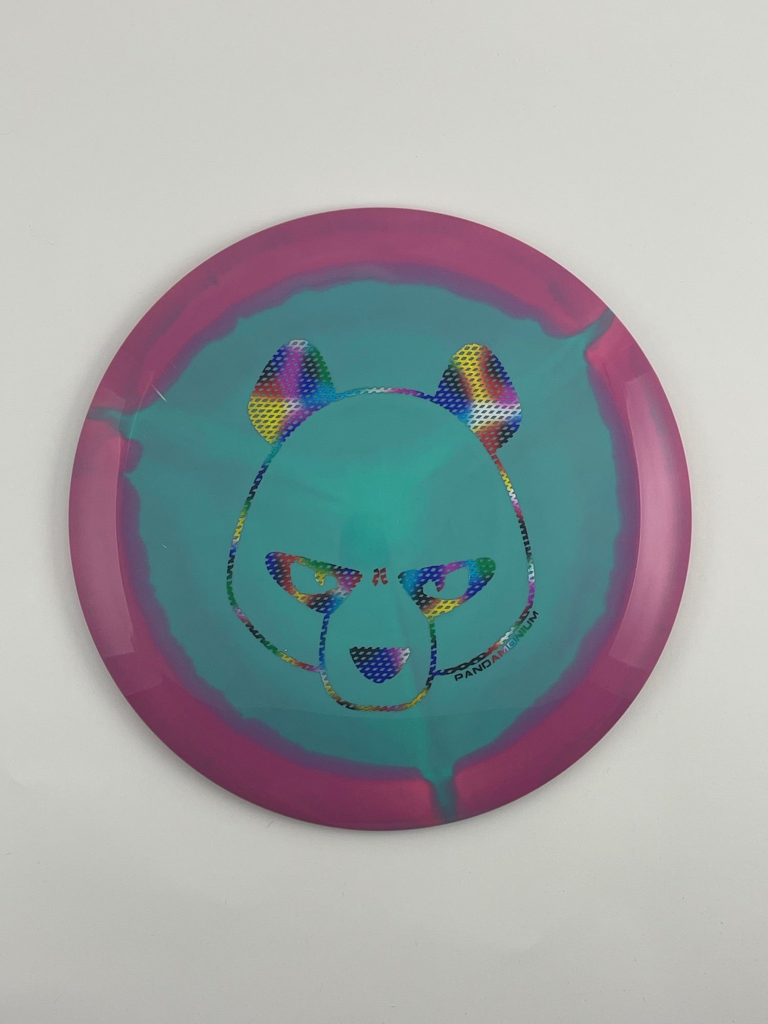 Innova Mamba disc golf distance driver in purple and teal Halo Star plastic with Pandamonium Big Panda stamp