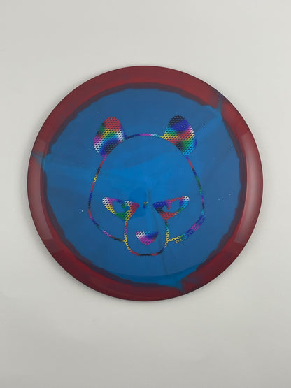 Innova Mamba disc golf distance driver in red and blue Halo Star plastic with Pandamonium Big Panda stamp