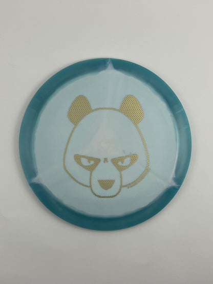 Innova Mamba disc golf distance driver in blue and light blue Halo Star plastic with Pandamonium Big Panda stamp, view 2