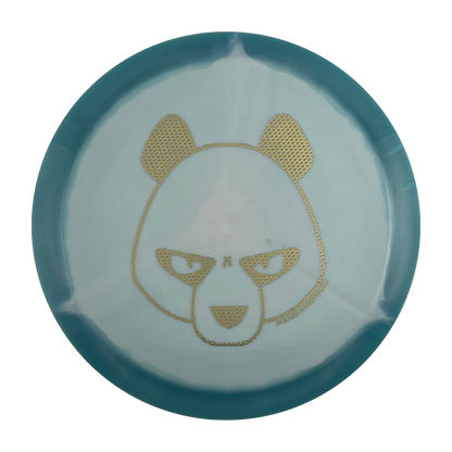 Innova Mamba disc golf distance driver in blue and light blue Halo Star plastic with Pandamonium Big Panda stamp, view 1, view 2