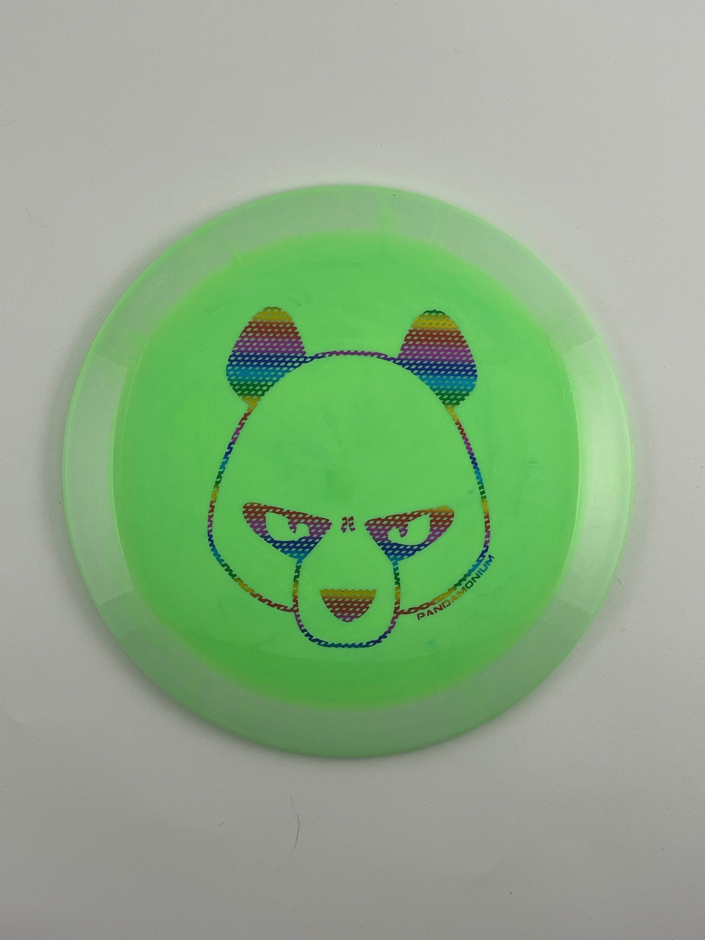 Innova Shryke disc golf distance driver in light green Halo Star plastic with Pandamonium Big Panda stamp