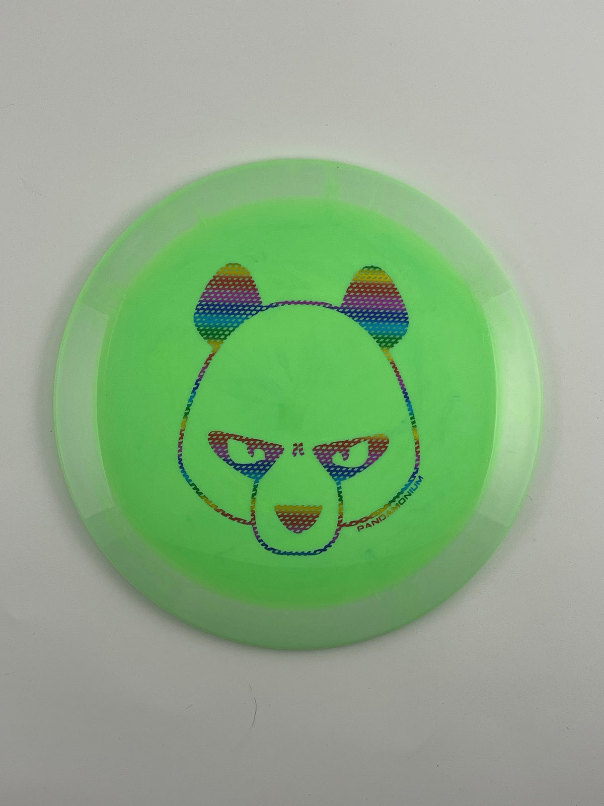 Innova Shryke disc golf distance driver in light green Halo Star plastic with Pandamonium Big Panda stamp
