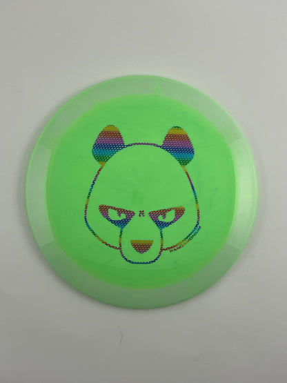 Innova Shryke disc golf distance driver in light green Halo Star plastic with Pandamonium Big Panda stamp