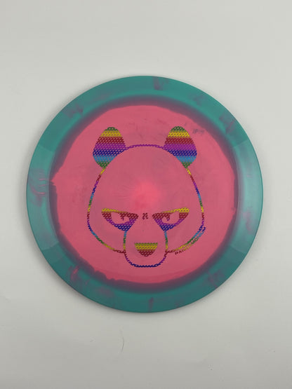 Innova Shryke disc golf distance driver in teal and pink Halo Star plastic with Pandamonium Big Panda stamp