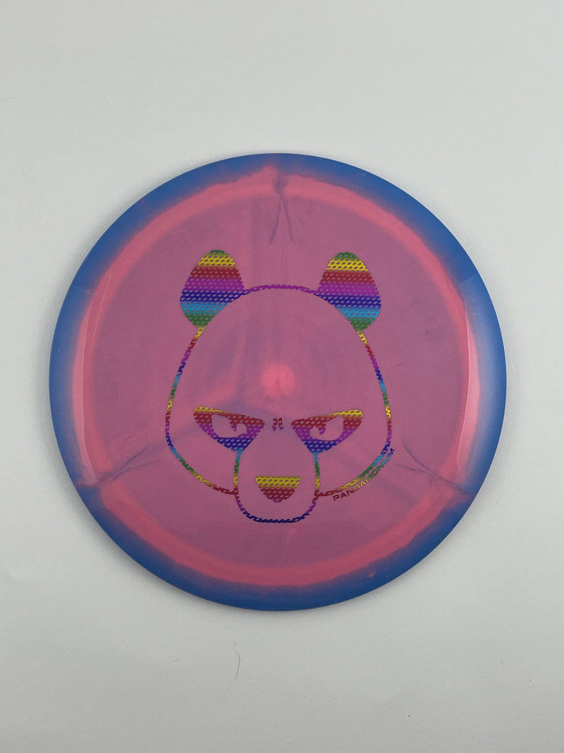 Innova Tern disc golf distance driver in blue and pink Halo Star plastic with Pandamonium Big Panda stamp