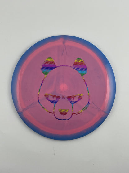 Innova Tern disc golf distance driver in blue and pink Halo Star plastic with Pandamonium Big Panda stamp