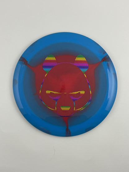 Innova Tern disc golf distance driver in blue and red Halo Star plastic with Pandamonium Big Panda stamp