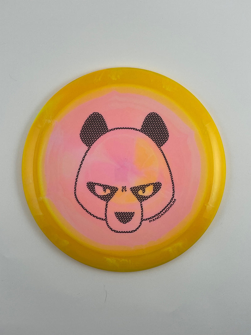 Innova Tern disc golf distance driver in orange and pink Halo Star plastic with Pandamonium Big Panda stamp