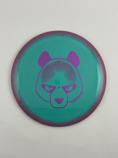 Innova Tern disc golf distance driver in purple and teal Halo Star plastic with Pandamonium Big Panda stamp