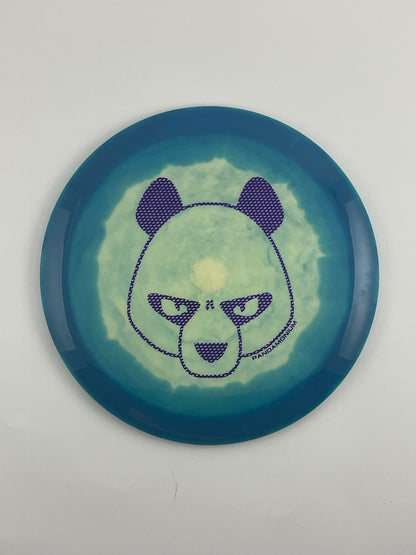 Innova Valkyrie disc golf fairway driver in blue and cream Halo Star plastic with Pandamonium Big Panda stamp