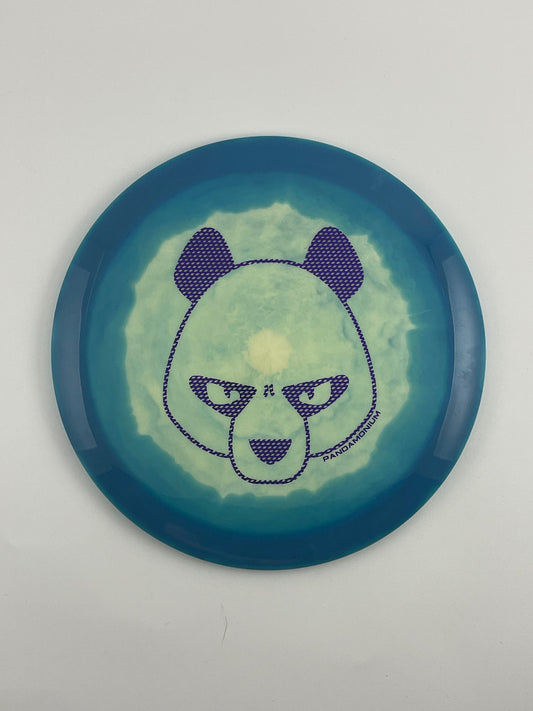 Innova Valkyrie disc golf fairway driver in blue and cream Halo Star plastic with Pandamonium Big Panda stamp