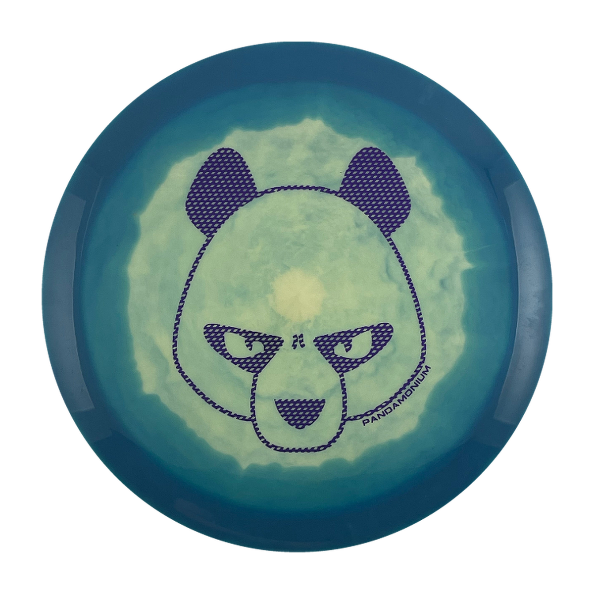 Innova Valkyrie disc golf fairway driver in blue and cream Halo Star plastic with Pandamonium Big Panda stamp, view 1