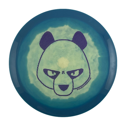 Innova Valkyrie disc golf fairway driver in blue and cream Halo Star plastic with Pandamonium Big Panda stamp, view 1