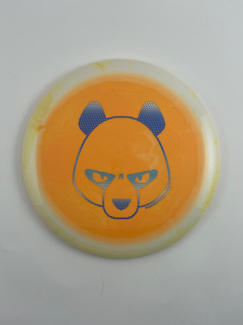 Innova Valkyrie disc golf fairway driver in orange Halo Star plastic with Pandamonium Big Panda stamp