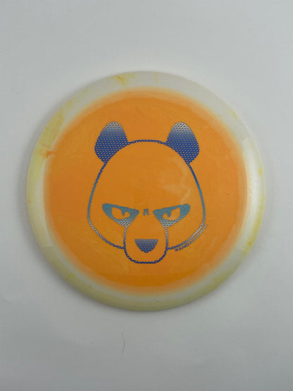 Innova Valkyrie disc golf fairway driver in orange Halo Star plastic with Pandamonium Big Panda stamp