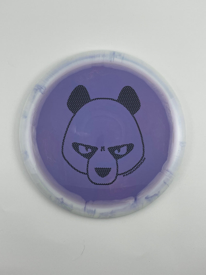 Innova Valkyrie disc golf fairway driver in white and purple Halo Star plastic with Pandamonium Big Panda stamp