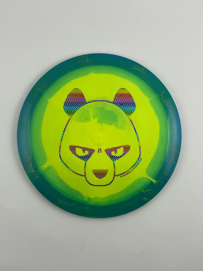 Innova Wraith disc golf distance driver in blue and green Halo Star plastic with Pandamonium Big Panda stamp